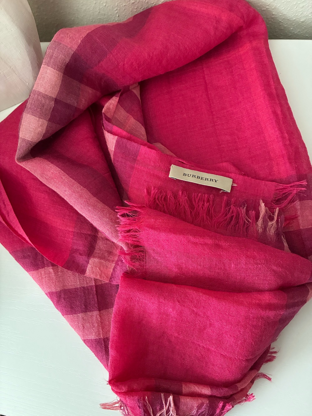 Burberry Hot Pink Plaid Lightweight Scarf